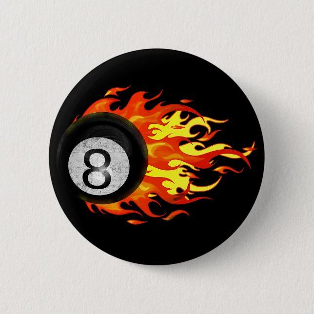 Flaming 8 Ball 6 Cm Round Badge (Front)