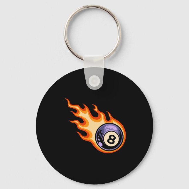 Flaming 8 Ball Pool Billiards  Key Ring (Front)