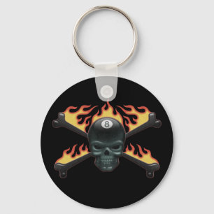 Flaming 8 Skull Key Ring