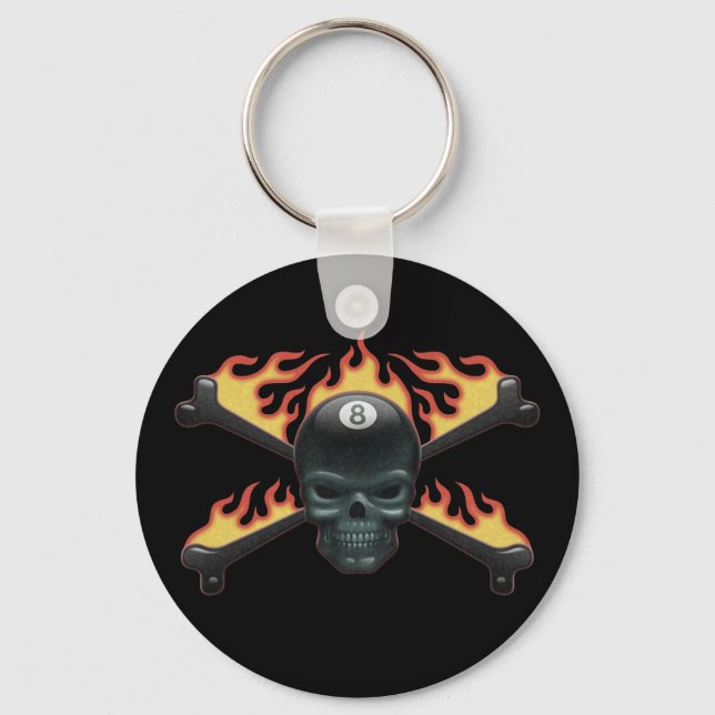 Flaming 8 Skull Key Ring (Front)
