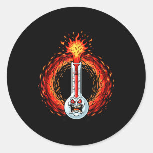 Flaming angry thermometer extreme heat rage  classic round sticker