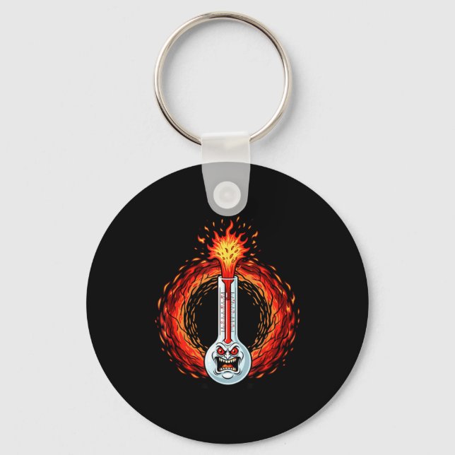Flaming angry thermometer extreme heat rage  key ring (Front)