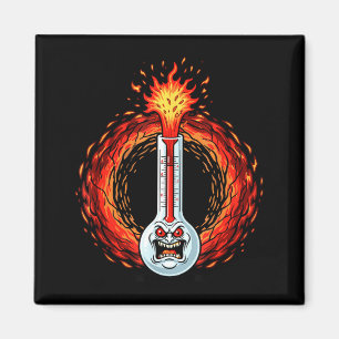 Flaming angry thermometer extreme heat rage magnet