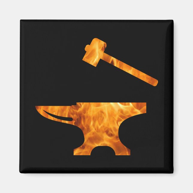 Flaming Anvil & Hammer Blacksmith Metalworking Magnet (Front)