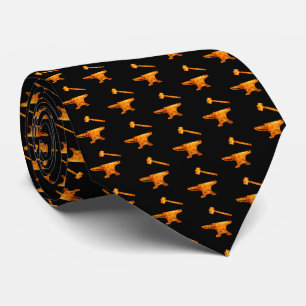 Flaming Anvil & Hammer Blacksmith Metalworking Tie