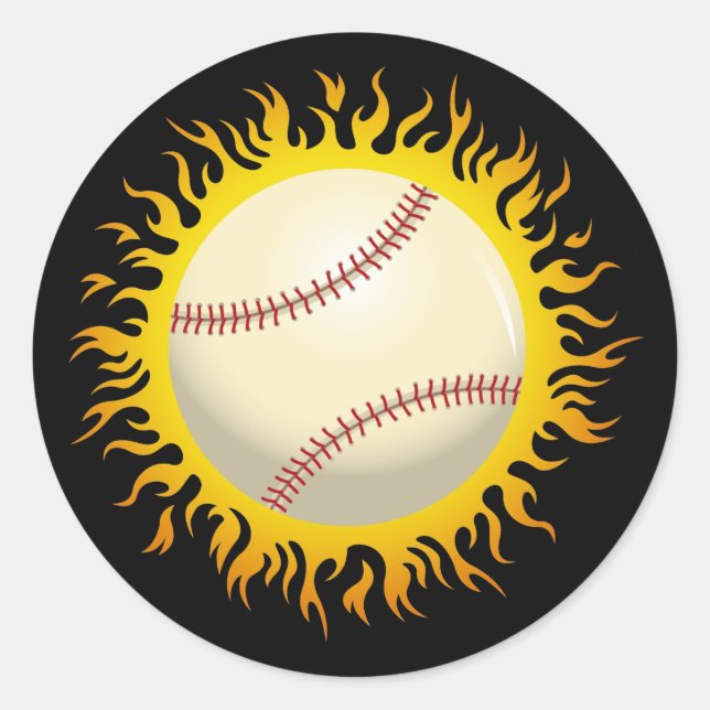 Flaming Baseball Classic Round Sticker (Front)
