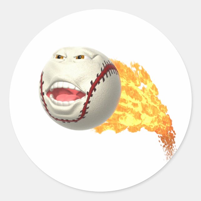 Flaming Baseball Classic Round Sticker (Front)