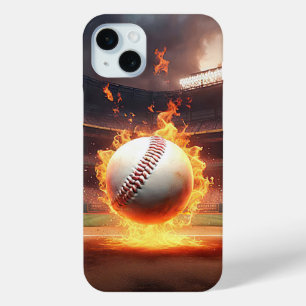 Flaming Baseball In Stadium iPhone 15 Mini Case