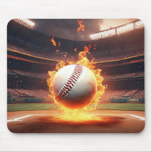 Flaming Baseball In Stadium Mouse Pad