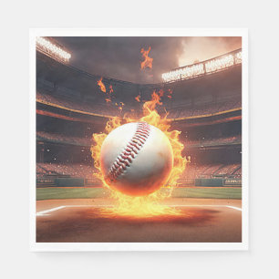Flaming Baseball In Stadium Napkin