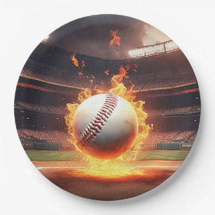 Flaming Baseball In Stadium Paper Plate