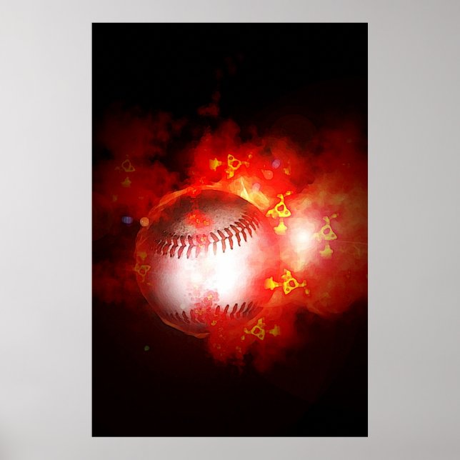 Flaming Baseball Inspirational Poster (Front)