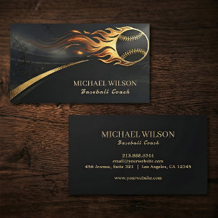 Flaming Baseball Luxury Gold Baseball Coach Business Card