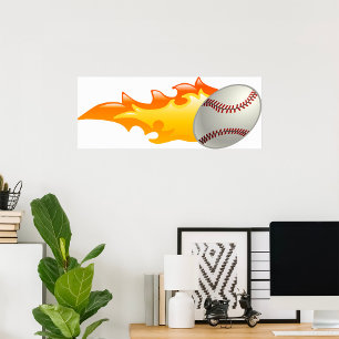 Flaming Baseball Poster