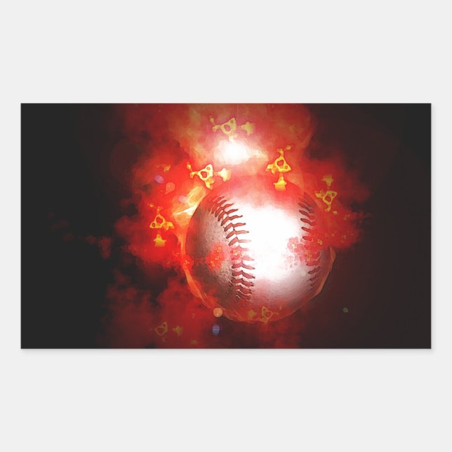 Flaming Baseball Rectangular Sticker (Front)