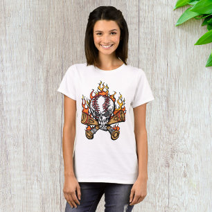 Flaming Baseball Skull T-Shirt