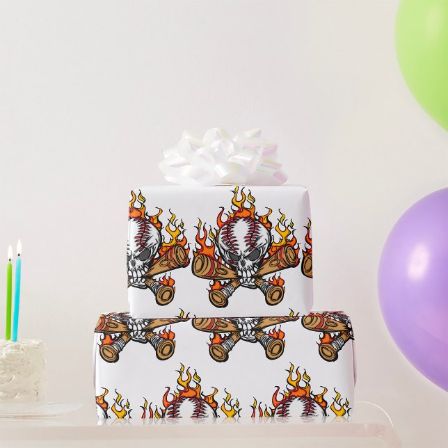 Flaming Baseball Skull Wrapping Paper (Creator Uploaded)