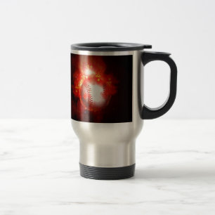 Flaming Baseball Travel Mug