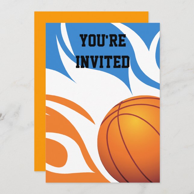 Flaming Basketball Birthday B/O Party Invitation (Front/Back)