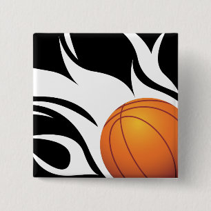 Flaming Basketball Black and White 15 Cm Square Badge