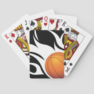 Flaming Basketball Black and White Playing Cards