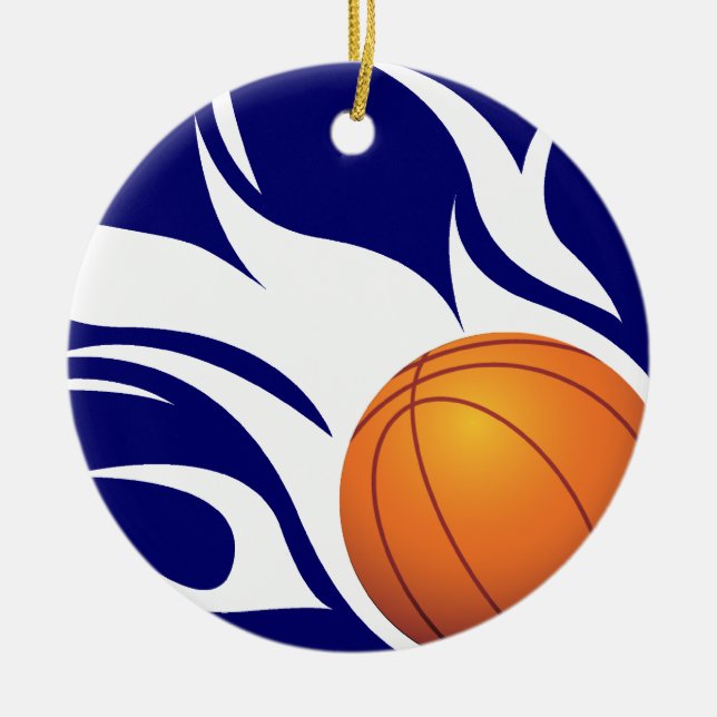 Flaming Basketball Blue and White Ceramic Tree Decoration (Front)