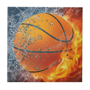 Flaming basketball ceramic tile