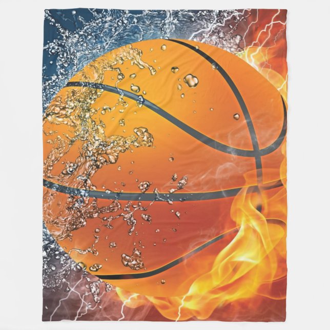Flaming basketball fleece blanket (Front)