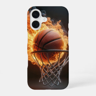 Flaming Basketball In the Hoop iPhone 16 Case
