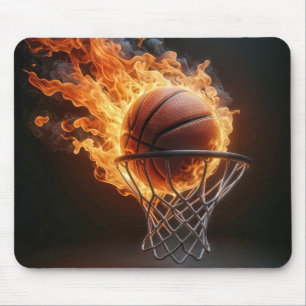 Flaming Basketball In the Hoop Mouse Pad