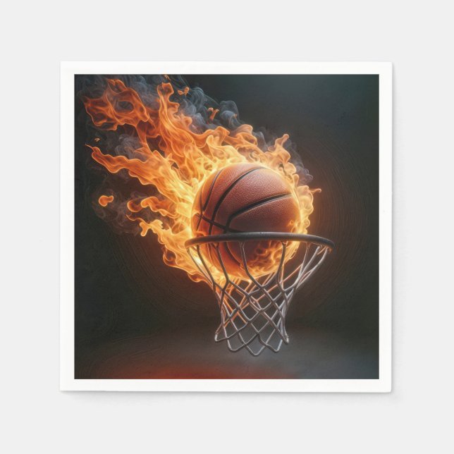 Flaming Basketball In the Hoop Napkin (Front)