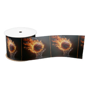 Flaming Basketball In the Hoop Satin Ribbon