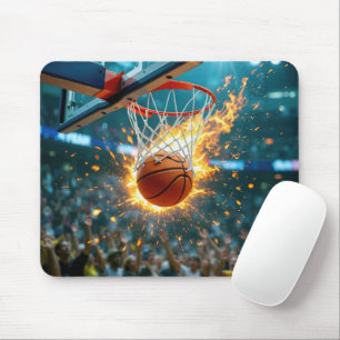 Flaming Basketball In the Net Mouse Pad