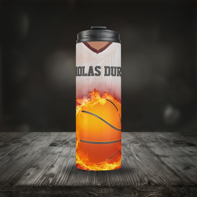 Flaming Basketball Jersey Name Customisable  Thermal Tumbler (Creator Uploaded)