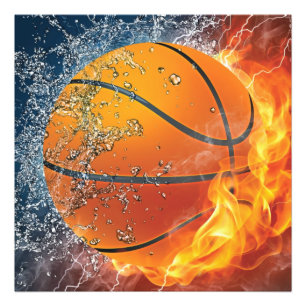 Flaming basketball photo print