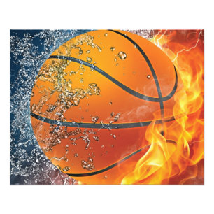 Flaming basketball photo print