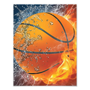 Flaming basketball photo print