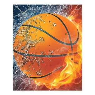 Flaming basketball photo print