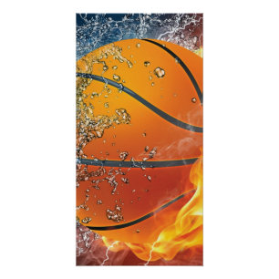 Flaming basketball poster