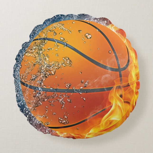 Flaming basketball round cushion (Front)