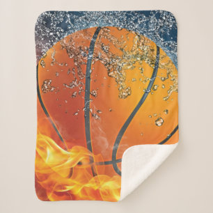 Flaming basketball sherpa blanket