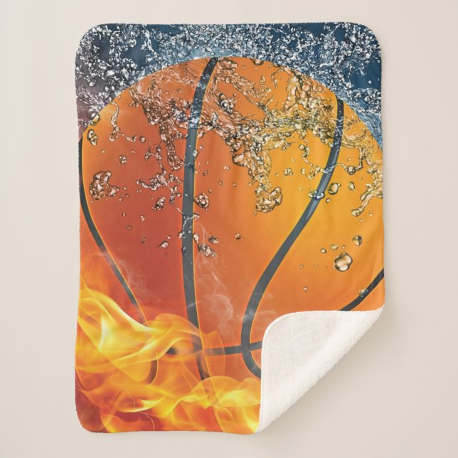 Flaming basketball sherpa blanket (Front)