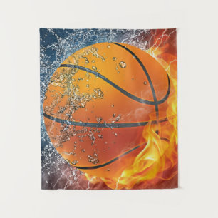 Flaming basketball tapestry
