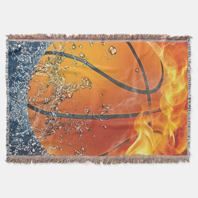 Flaming basketball throw pillow blanket (Front)