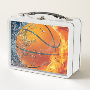 Flaming basketball throw pillow metal lunch box