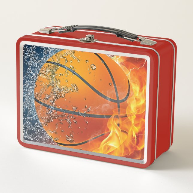 Flaming basketball throw pillow metal lunch box (Front)