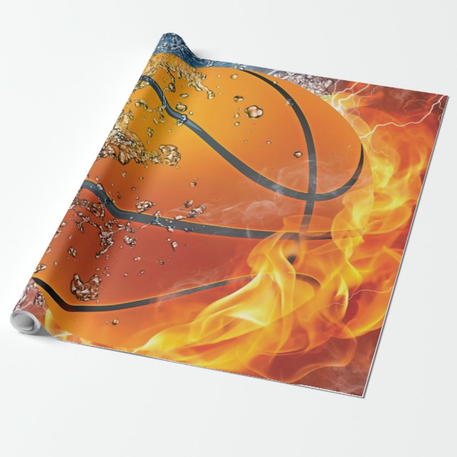 Flaming basketball throw pillow wrapping paper (Unrolled)