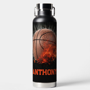 Flaming Basketball with Name Water Bottle