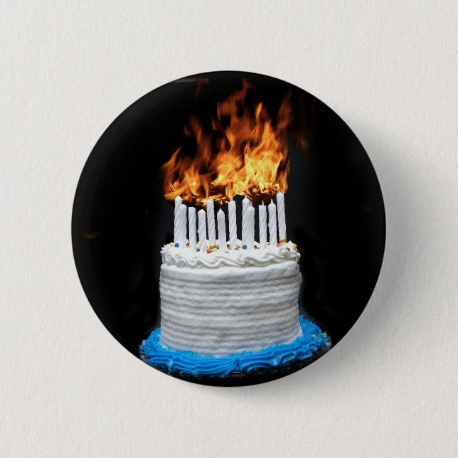 Flaming Birthday Cake 6 Cm Round Badge (Front)