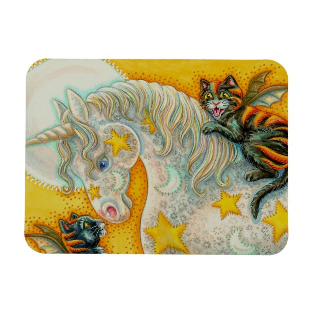 FLAMING BLACK CATS WITH HALLOWEEN UNICORN Colourfu Magnet (Horizontal)